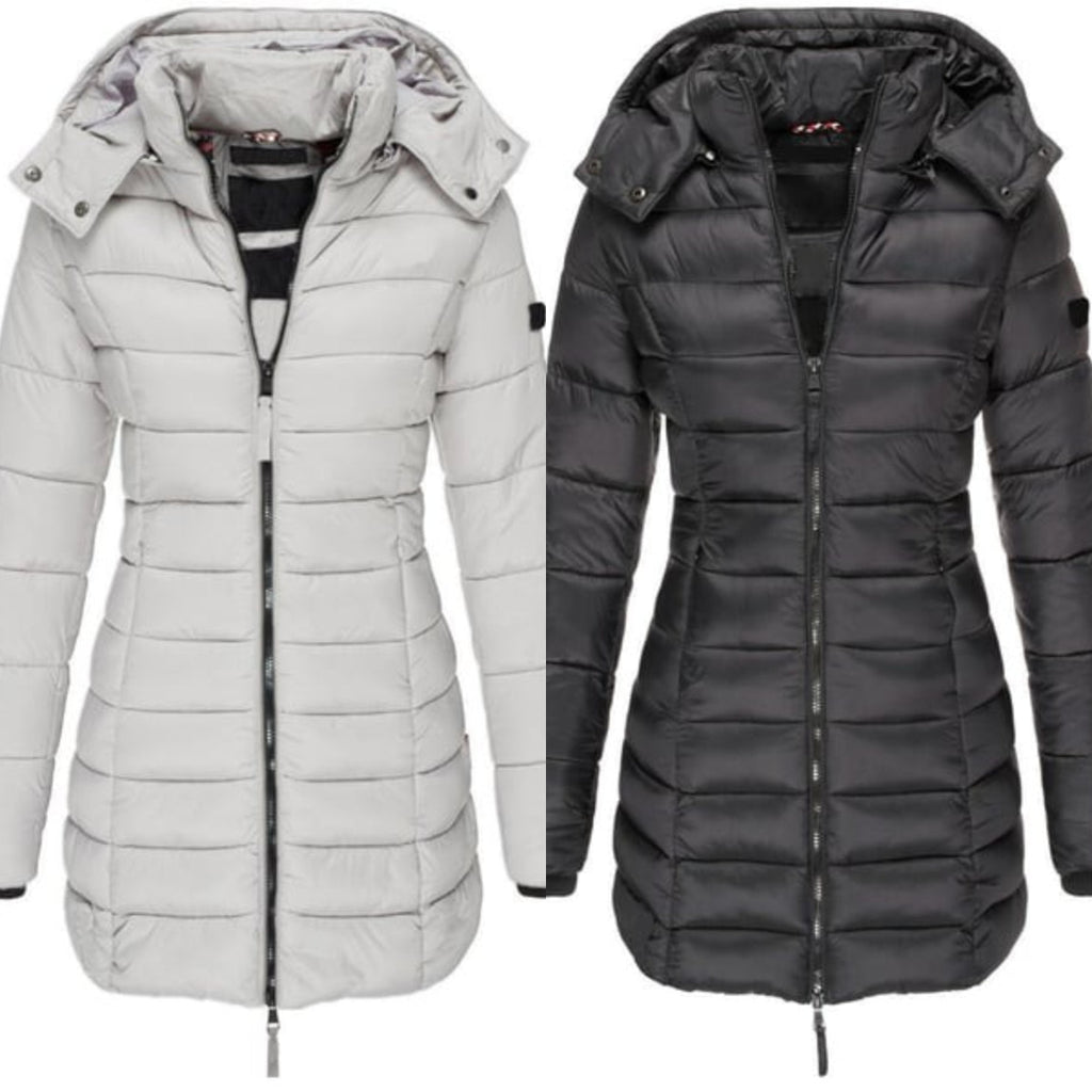 Winter Women's Mid-Length Padded Jacket with Hood - Warm Solid Color Outerwear by Coperck.com