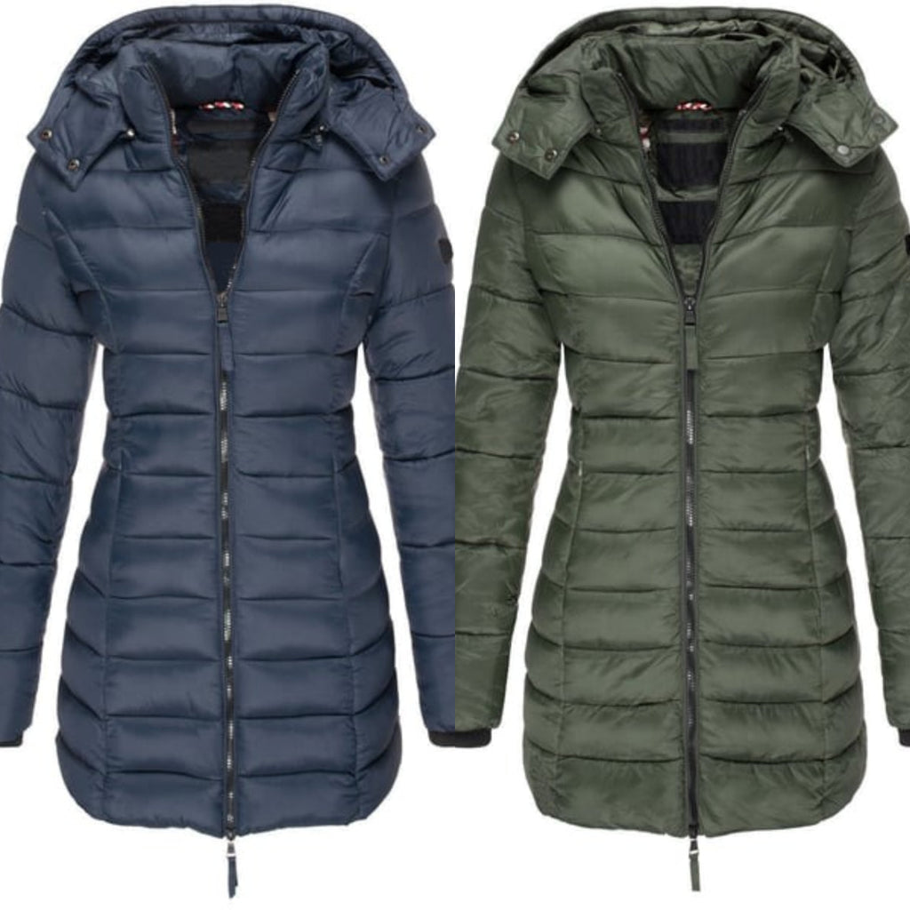Winter Women's Mid-Length Padded Jacket with Hood - Warm Solid Color Outerwear by Coperck.com