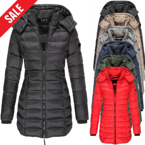 Winter Women's Mid-Length Padded Jacket with Hood - Warm Solid Color Outerwear by Coperck.com
