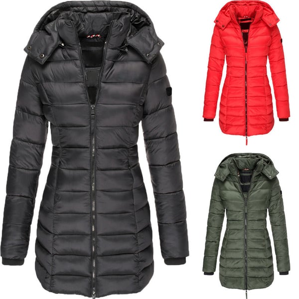 Winter Women's Mid-Length Padded Jacket with Hood - Warm Solid Color Outerwear by Coperck.com
