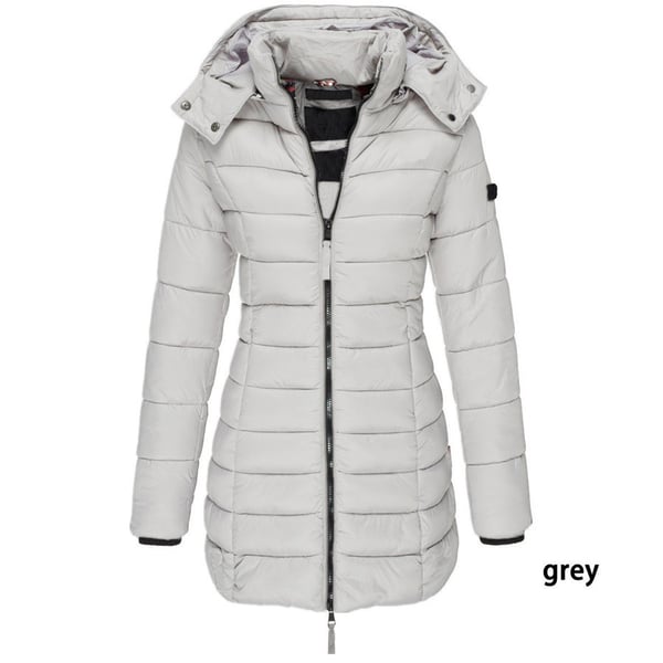 Winter Women's Mid-Length Padded Jacket with Hood - Warm Solid Color Outerwear by Coperck.com