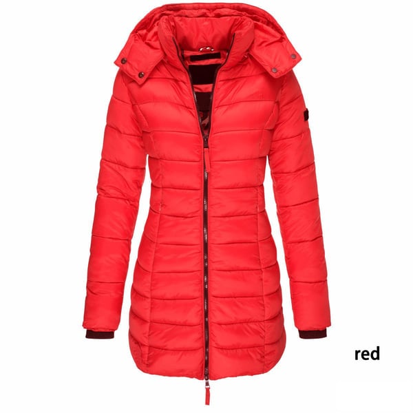 Winter Women's Mid-Length Padded Jacket with Hood - Warm Solid Color Outerwear by Coperck.com