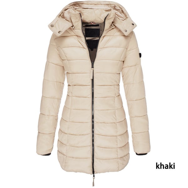 Winter Women's Mid-Length Padded Jacket with Hood - Warm Solid Color Outerwear by Coperck.com
