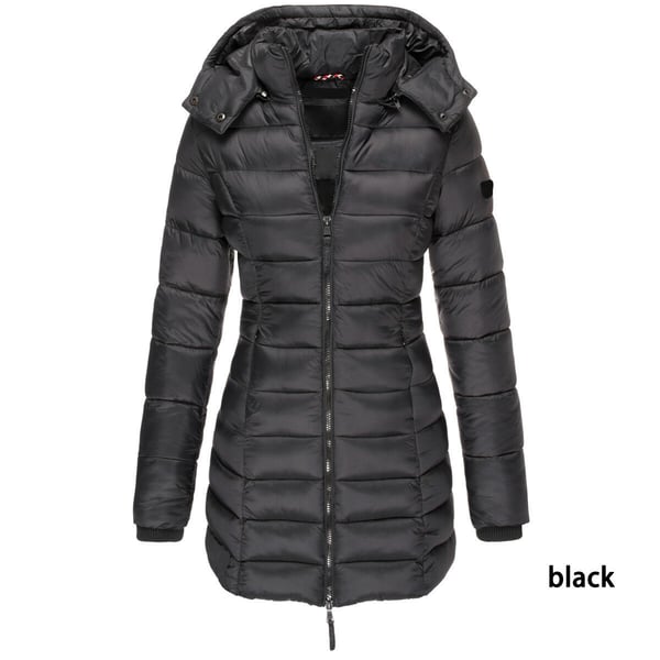 Winter Women's Mid-Length Padded Jacket with Hood - Warm Solid Color Outerwear by Coperck.com
