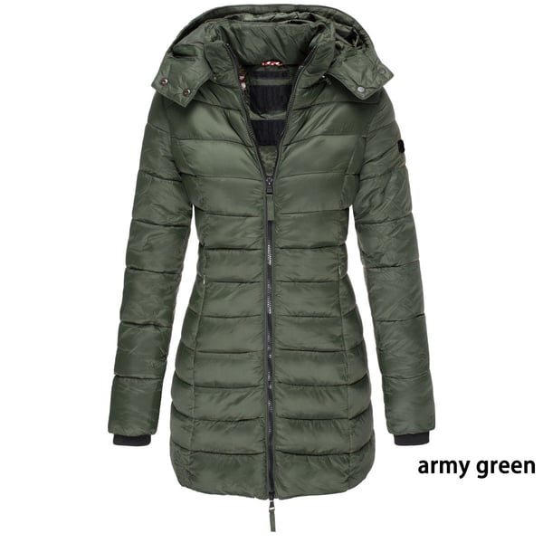 Winter Women's Mid-Length Padded Jacket with Hood - Warm Solid Color Outerwear by Coperck.com