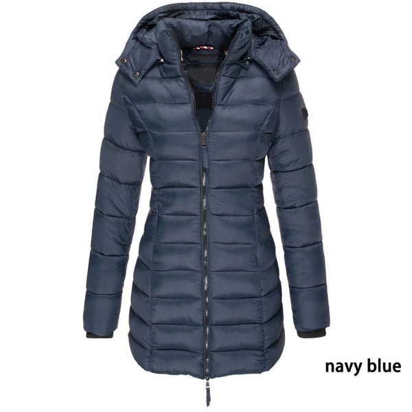 Winter Women's Mid-Length Padded Jacket with Hood - Warm Solid Color Outerwear by Coperck.com