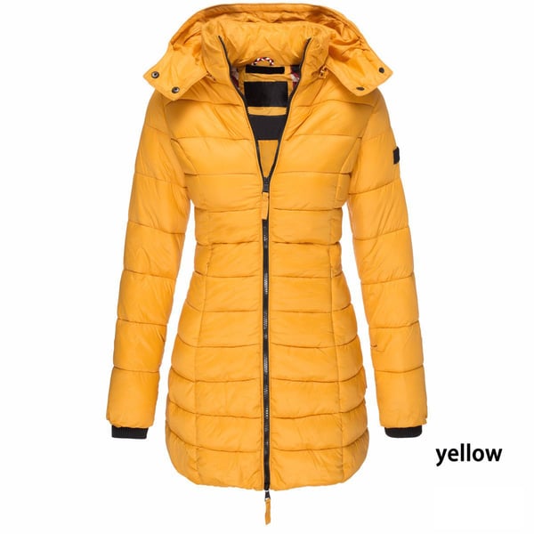 Winter Women's Mid-Length Padded Jacket with Hood - Warm Solid Color Outerwear by Coperck.com