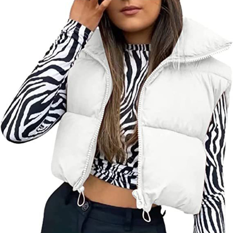 Women's Solid High Neck Zip Up Puffer Vest | coperck.com