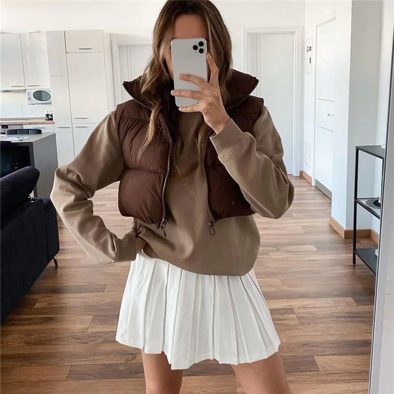 Women's Solid High Neck Zip Up Puffer Vest | coperck.com