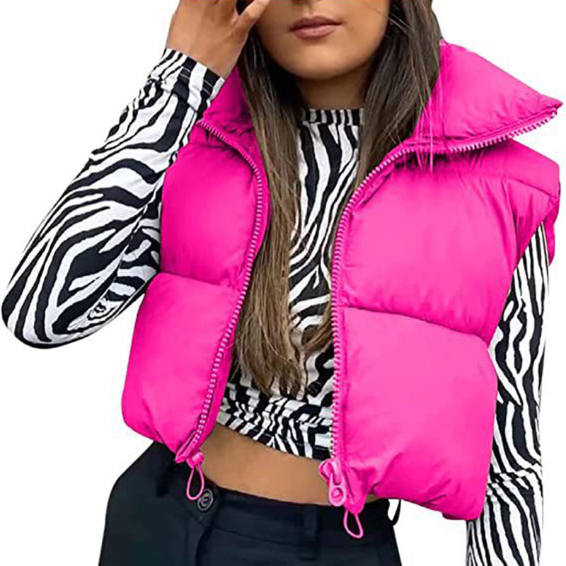 Women's Solid High Neck Zip Up Puffer Vest | coperck.com