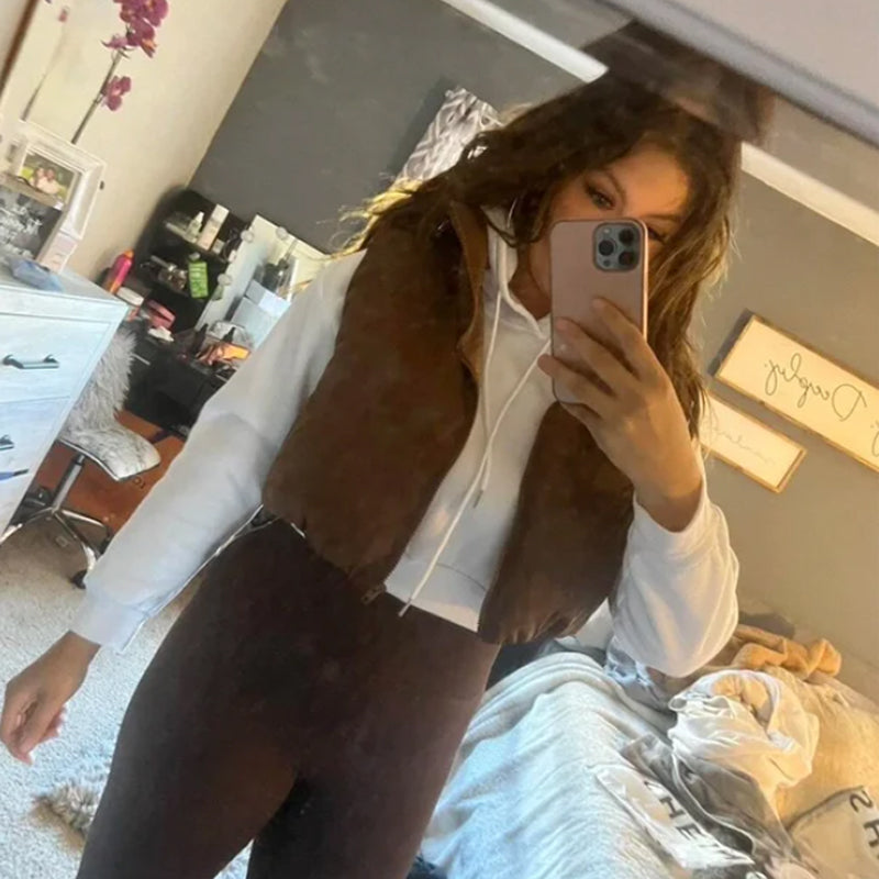 Women's Solid High Neck Zip Up Puffer Vest | coperck.com