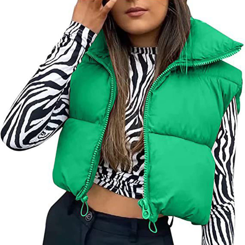 Women's Solid High Neck Zip Up Puffer Vest | coperck.com